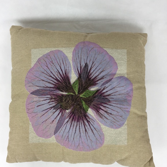 Gorgeous Embroidered Violet On Tan Accent Pillow - Picture 4 of 4